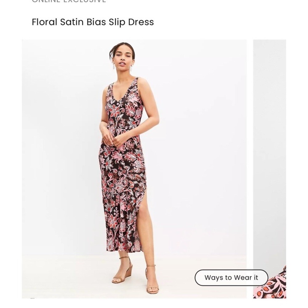 Loft Womens Paisley Boho Maxi Dress Size 14 V Neck Slit Resort Vacation Slip